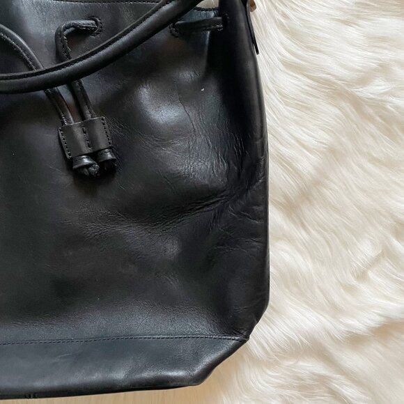 Madewell Black Lafayette Leather Bucket Drawstring Crossbody Purse Bag - Picture 3 of 10